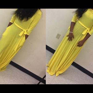 Yellow Mid- Sleeve Maxi Dress